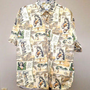 Michael Austin Hula Girl Button Men's Shirt Lg
